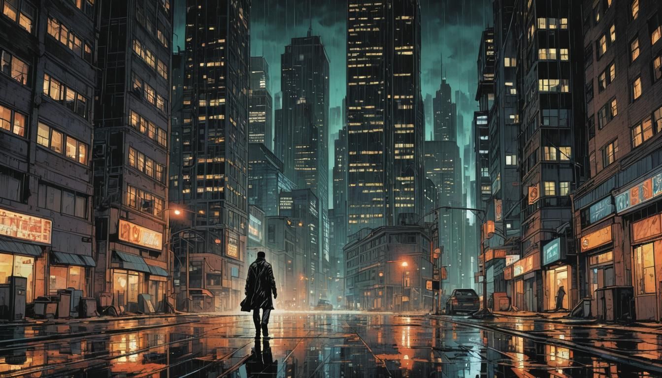 Gritty Urban Landscape in Film Noir Style
