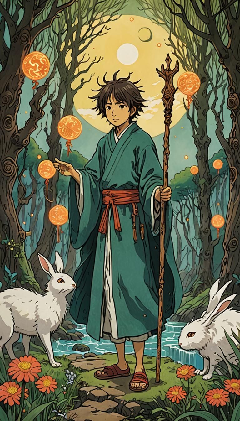 King of Wands Tarot Card in Ghibli Style
