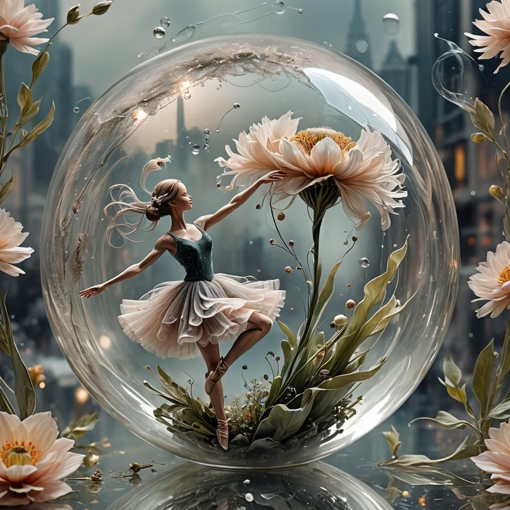 Ethereal Ballerina Dances in Glass Bobble, Digital Art