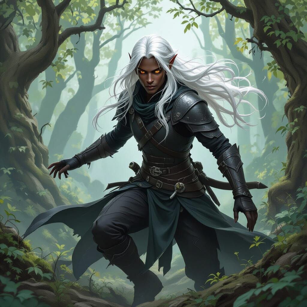 Elven Rogue in Mystical Forest Concept Art