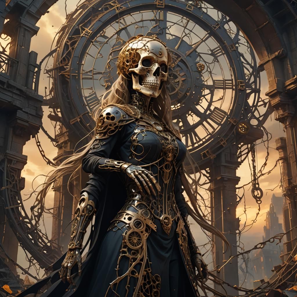 Mysterious Skull Woman in Crumbling Time Tower