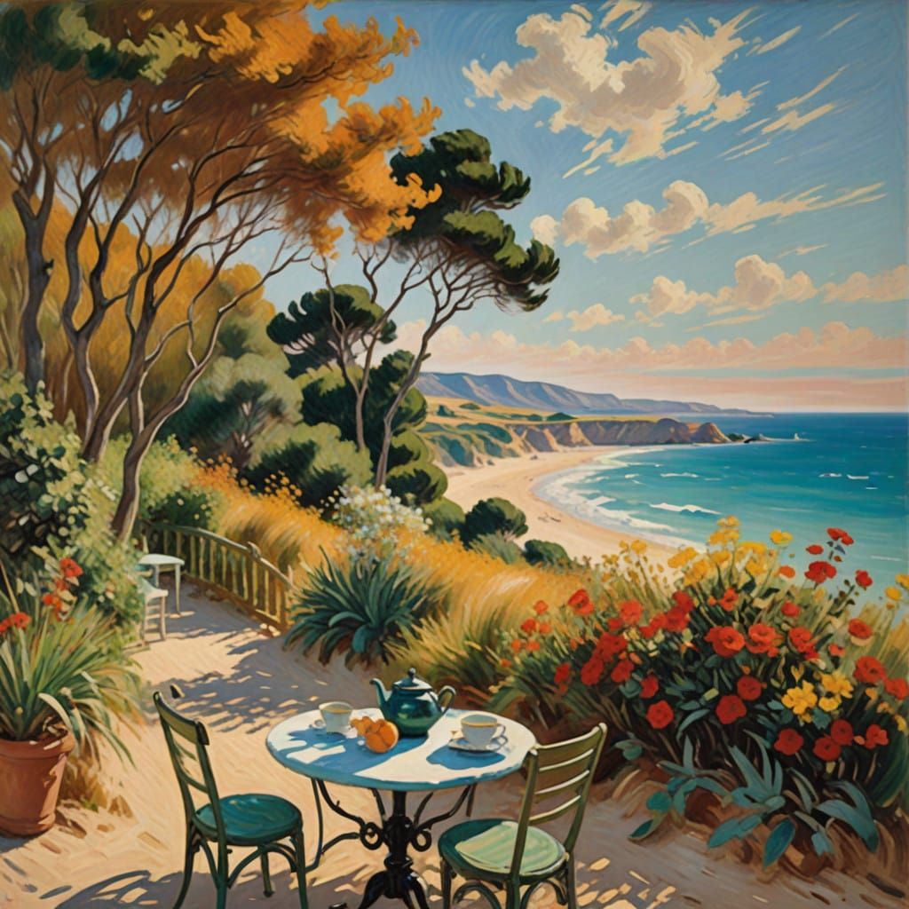 Warm Afternoon on a Golden Beach in Impressionistic Style