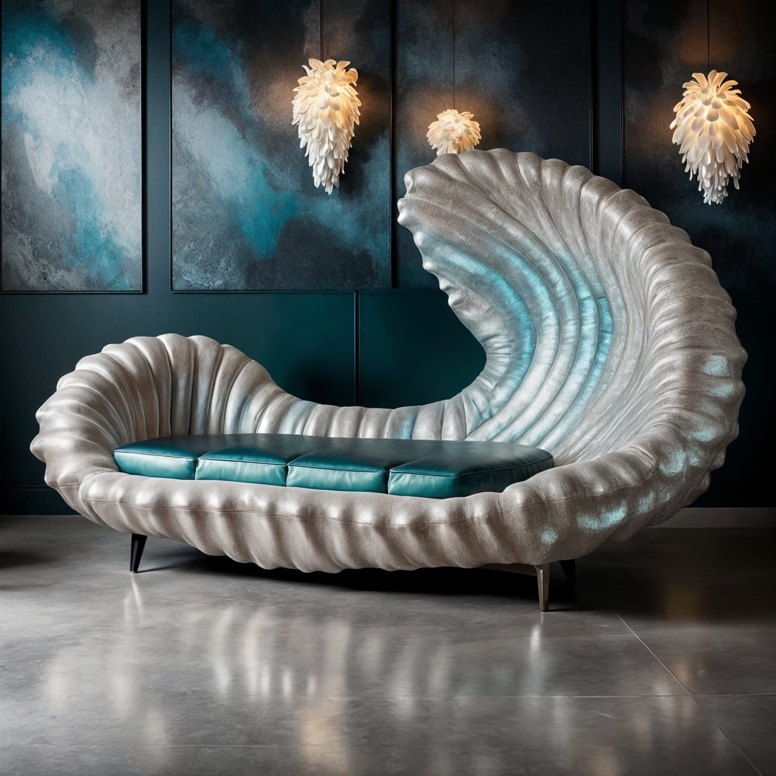 Iridescent Oyster Shell Couch in Showroom