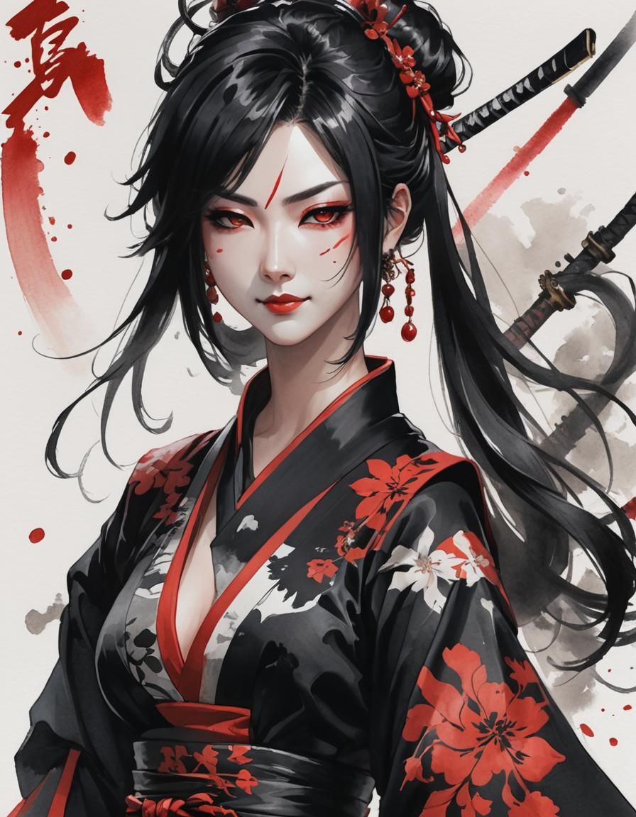 Minimalist Ink Painting of a Female Assassin