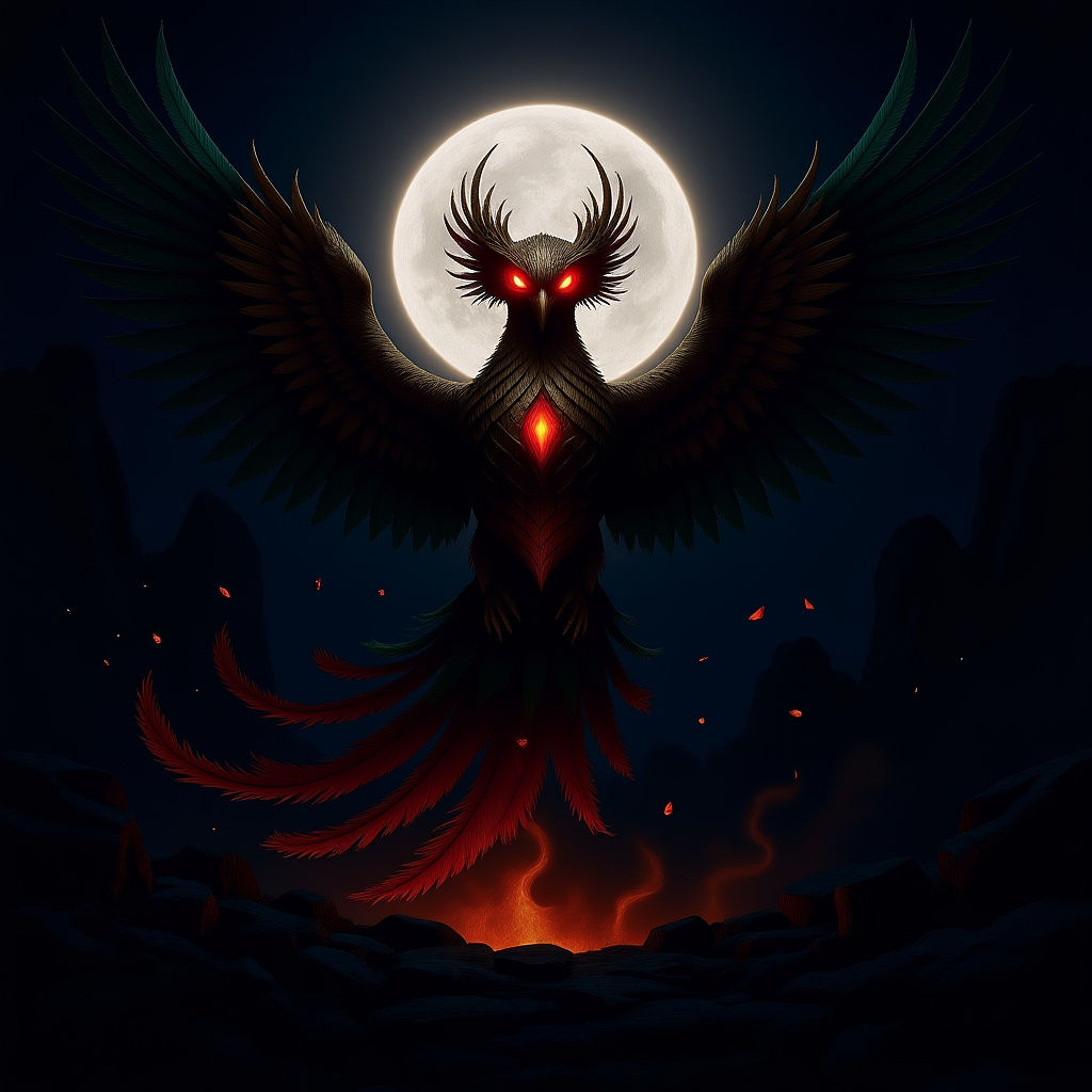 Abstract Phoenix Rising with Metallic Body