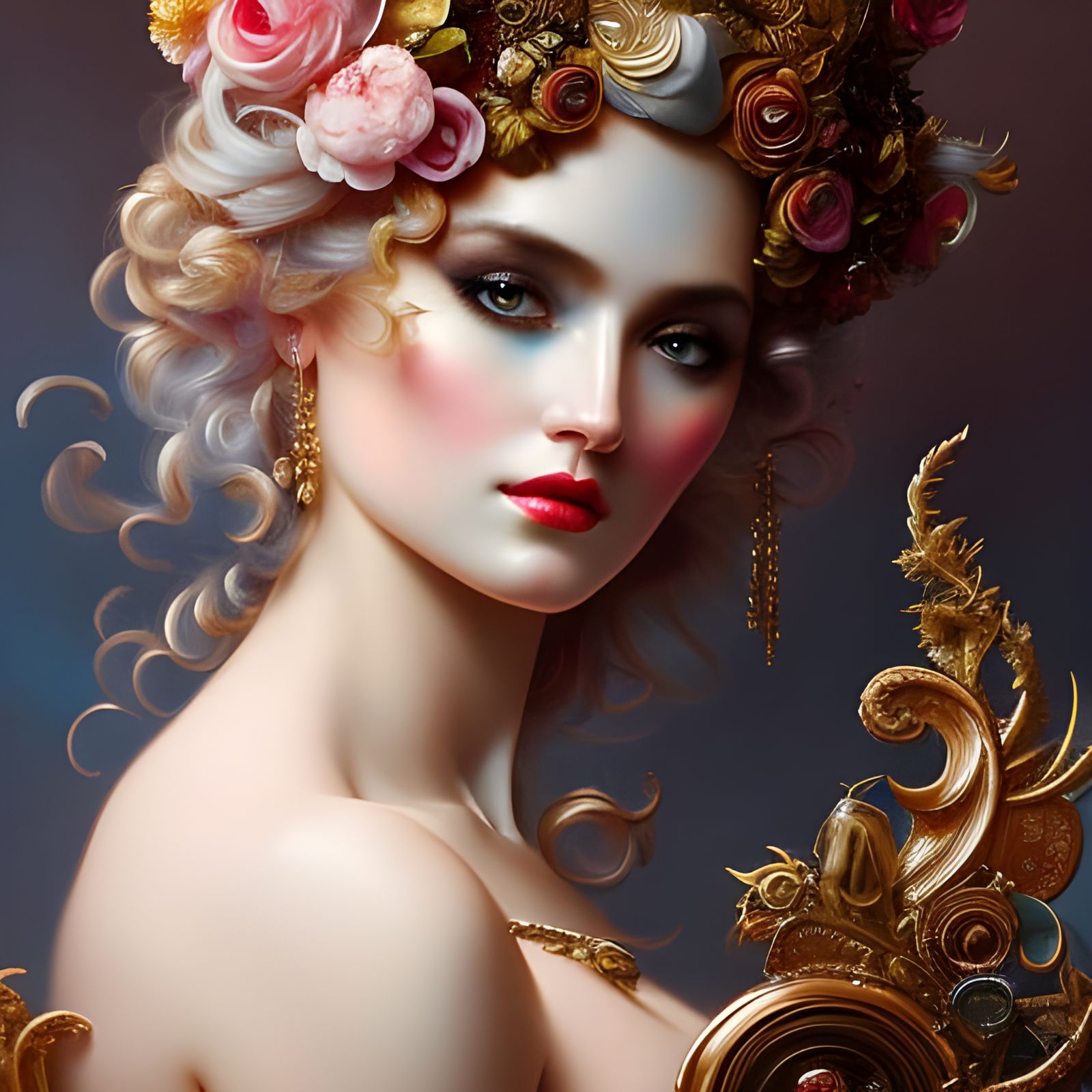 Gorgeous Woman in Messy Room, Rococo Hyperdetailed Art