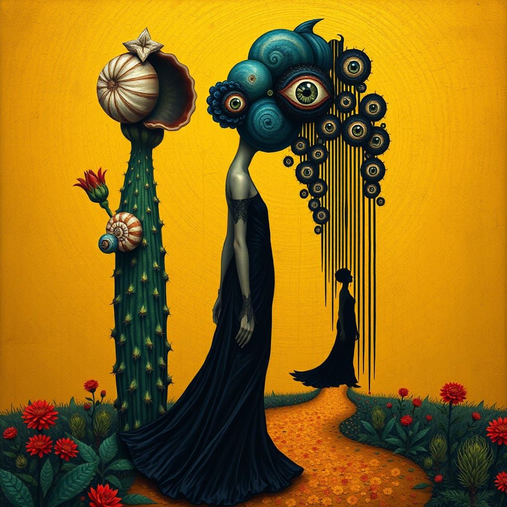 Whimsical Cactus Rose Hybrid in Vibrant Folk Art Style