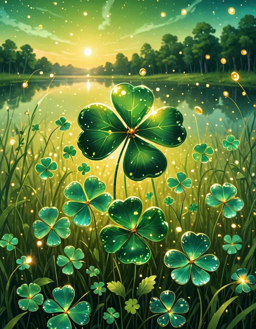 Firefly Lit Clover Field at Night: Abstract Art