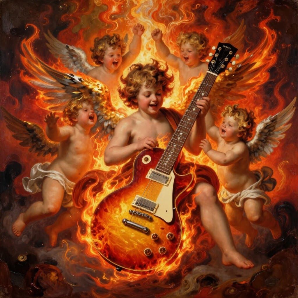 Baroque Vision of Heaven Ablaze with Flaming Cherubs and Gui...