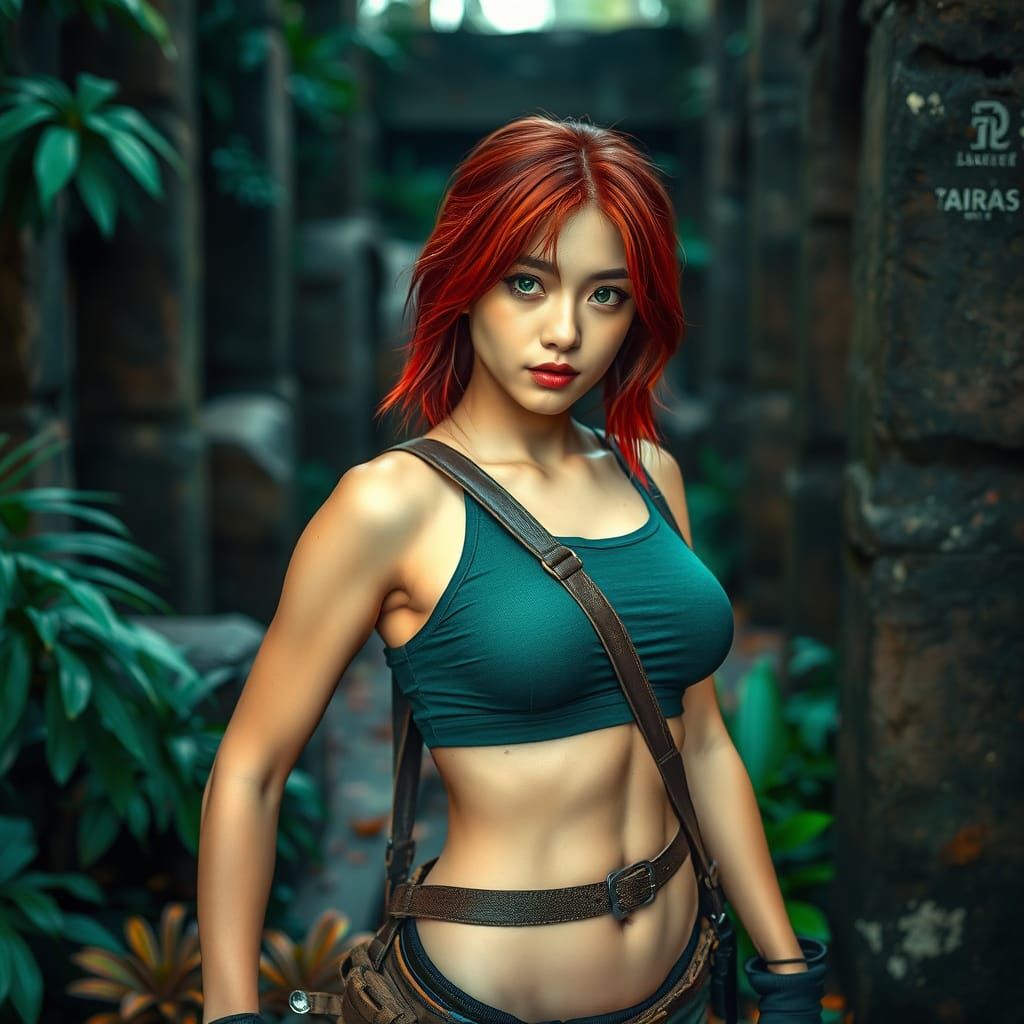Japanese Woman Posing in Jungle Ruins