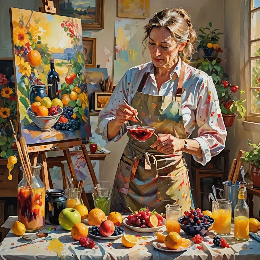 Fruity Sangria Painting a Portrait, Impressionist Art