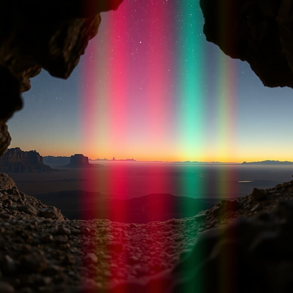 Surreal Desert Night Landscape with Magical Crystallic Caves