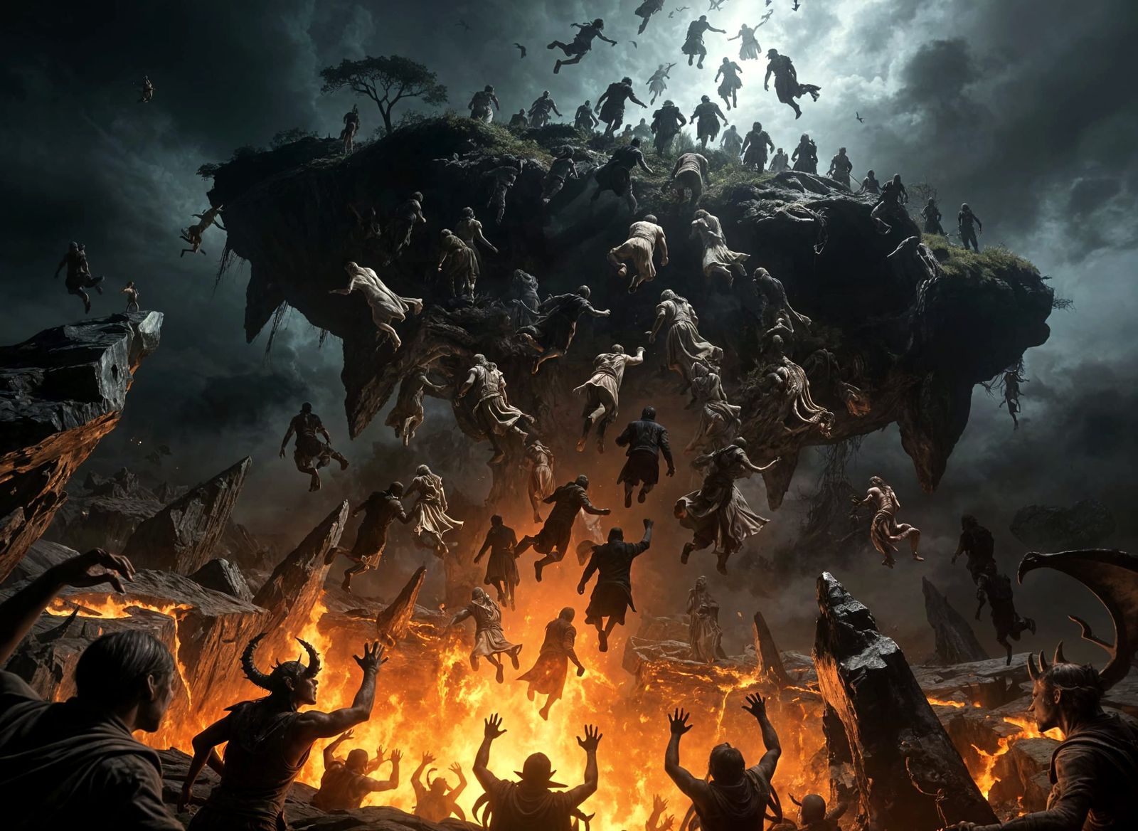 Nightmare Purgatory Scene: Souls Fall From Floating Island