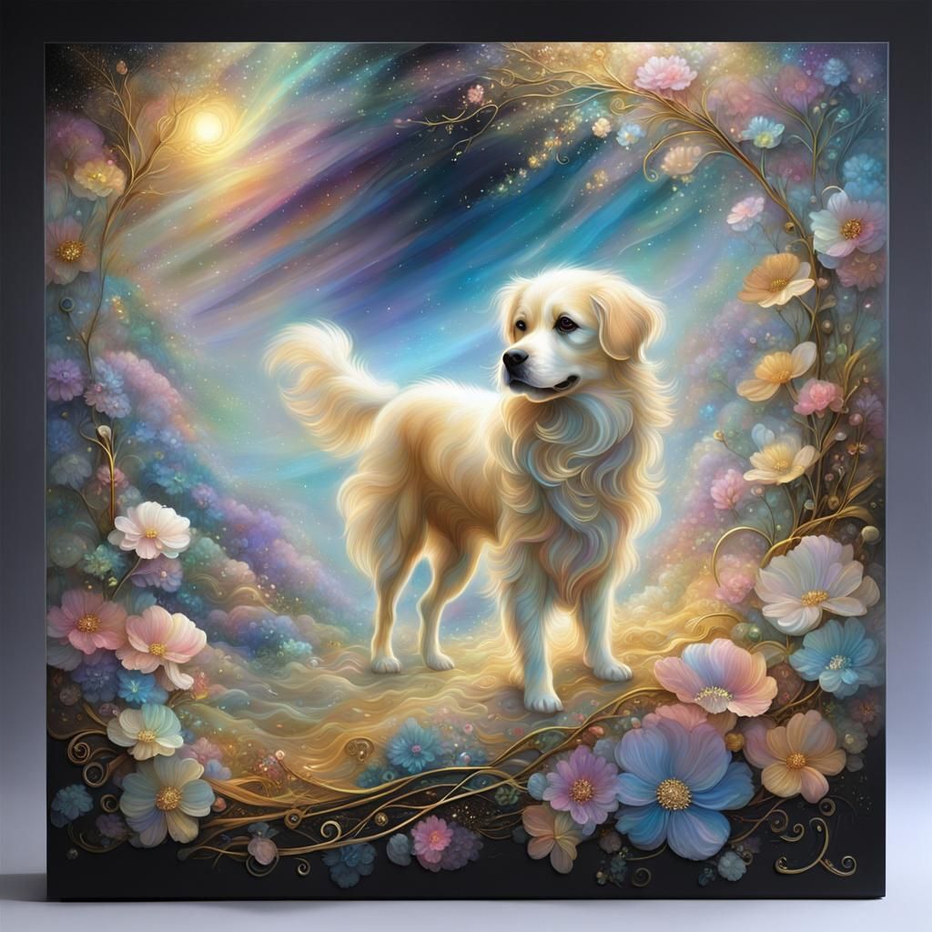 Elegant 3D Wind Art: Dog with Iridescent Mother-of-Pearl