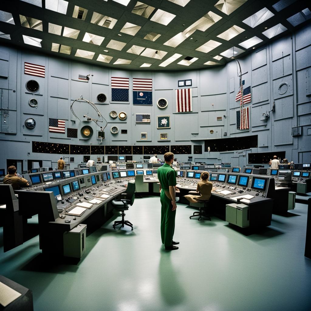 Man Standing Alone in Kennedy Space Control Center