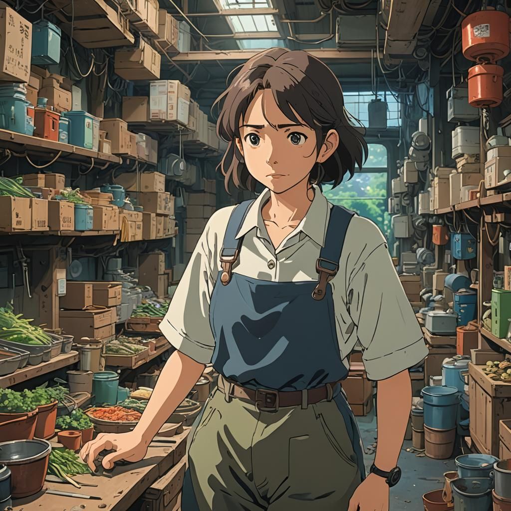 Studio Ghibli Woman in Anime Key Visual Style