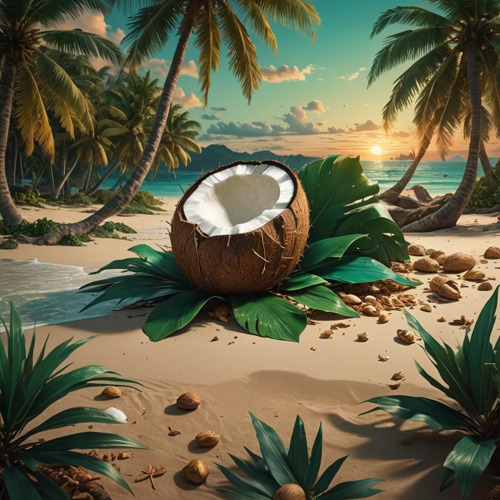 Coconut Temple Feast: Detailed Matte Painting