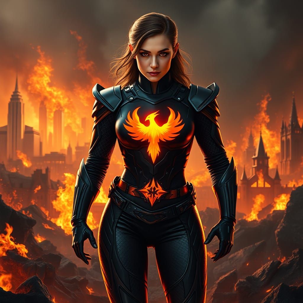 Phoenix Woman in Blazing Inferno: Matte Painting
