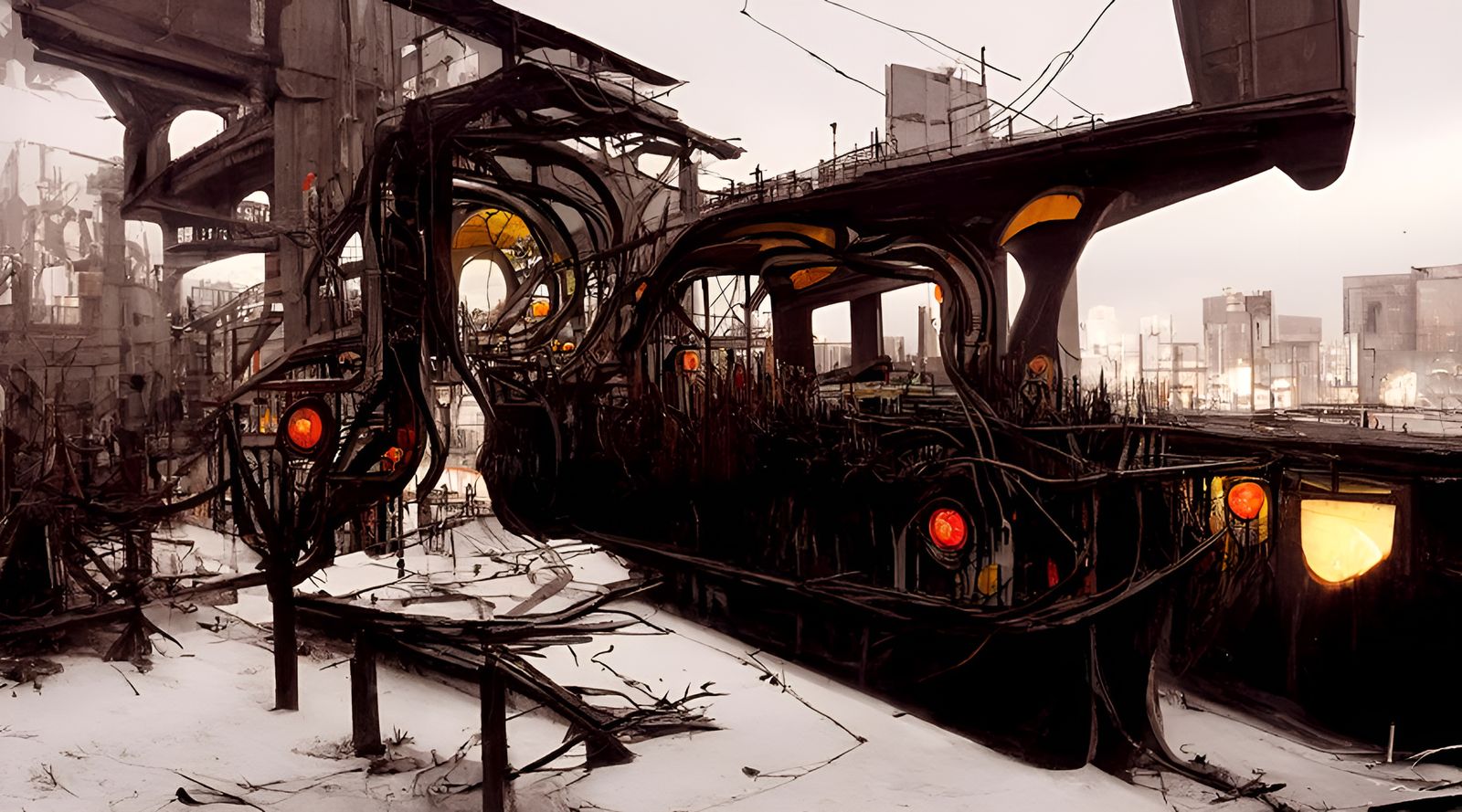 Creepy Dystopian Bridge with Brutalist Architecture