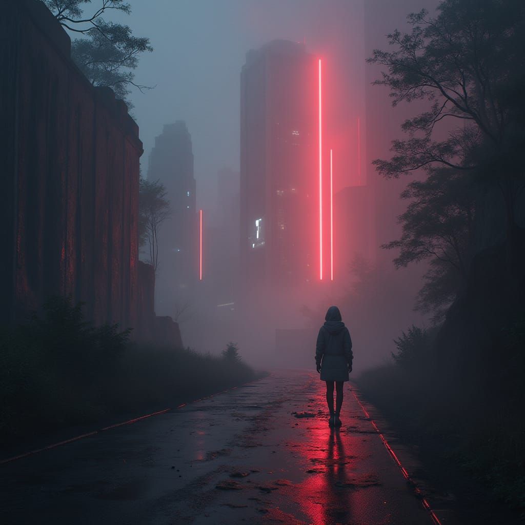 Ethereal Glowing Futuristic Landscape in Cyberpunk Style