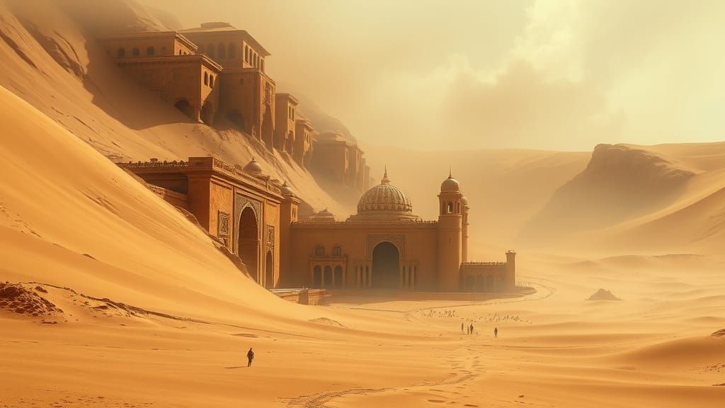 Desert Metropolis Revealed by Sandstorm, Hyperrealistic Matt...