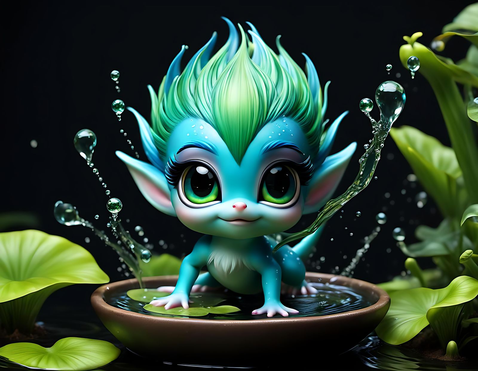 Chibified Water Sprite in a Carnivorous Garden