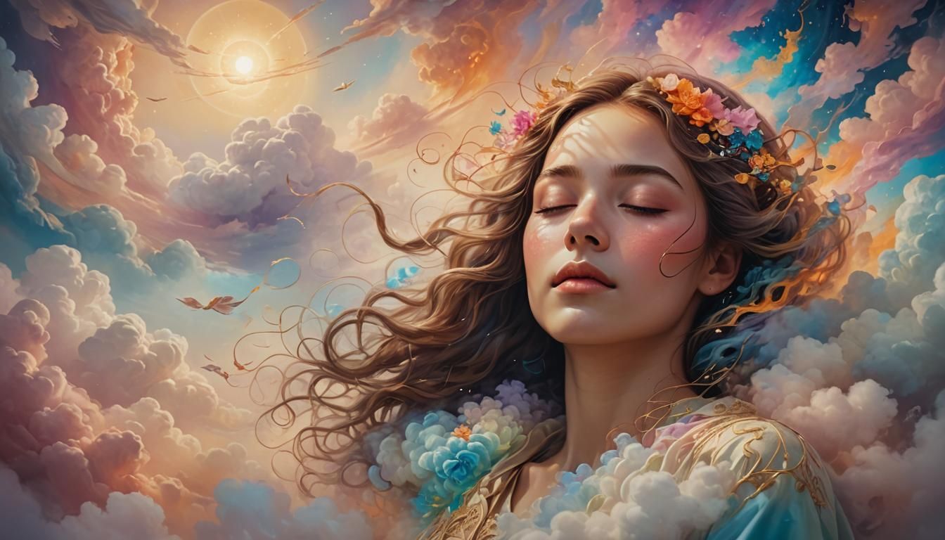 Vibrant Dreamscape Projected on Serene Face