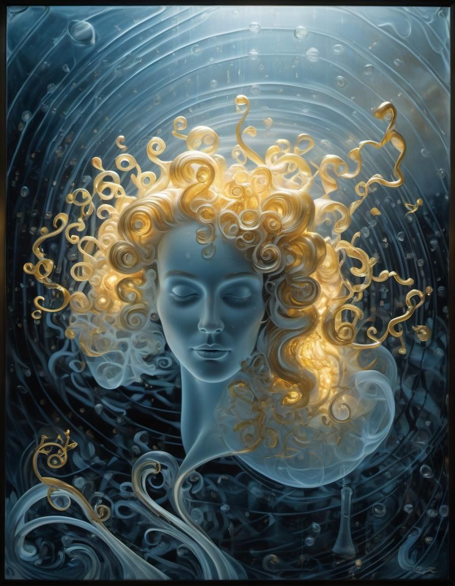 Glowing Curls in Impressionistic Mixed Media