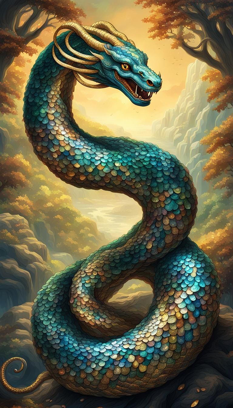 Mythical Serpent with Sparkling Scales