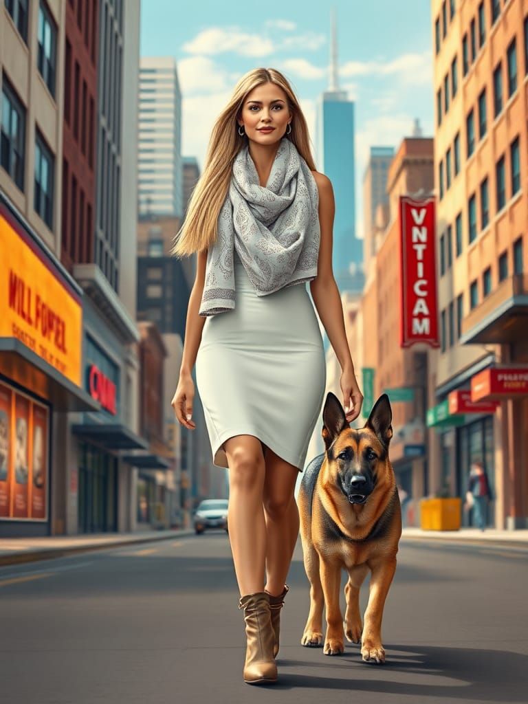Woman and Dog Walking on Southern Blvd in 3D