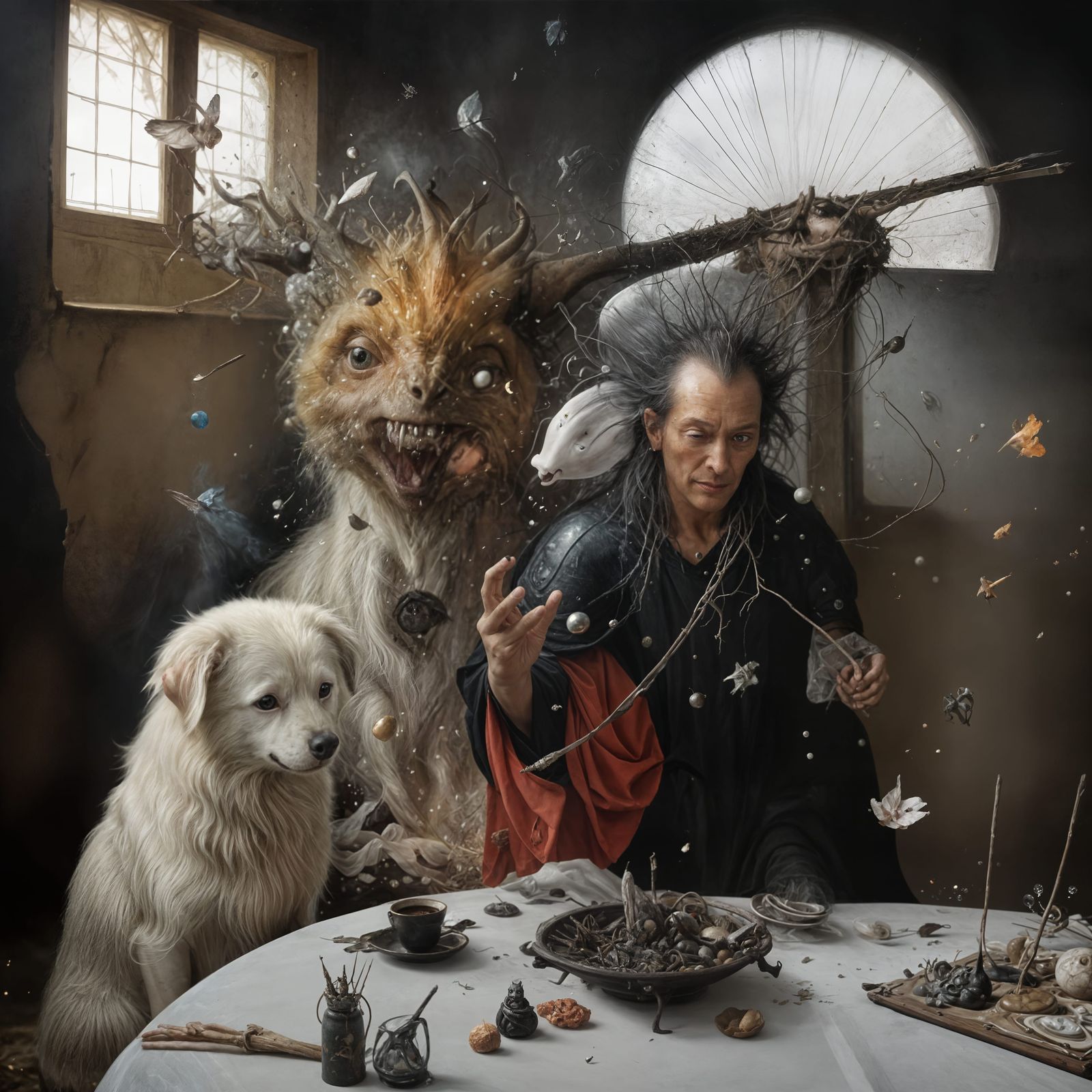 A Dark Mage and His Puppy. He was born with the Demon on his back - we ALL have 'em.