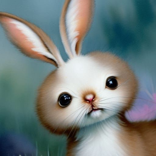 Watercolor Newborn Rabbit Portrait in Soft Pastels