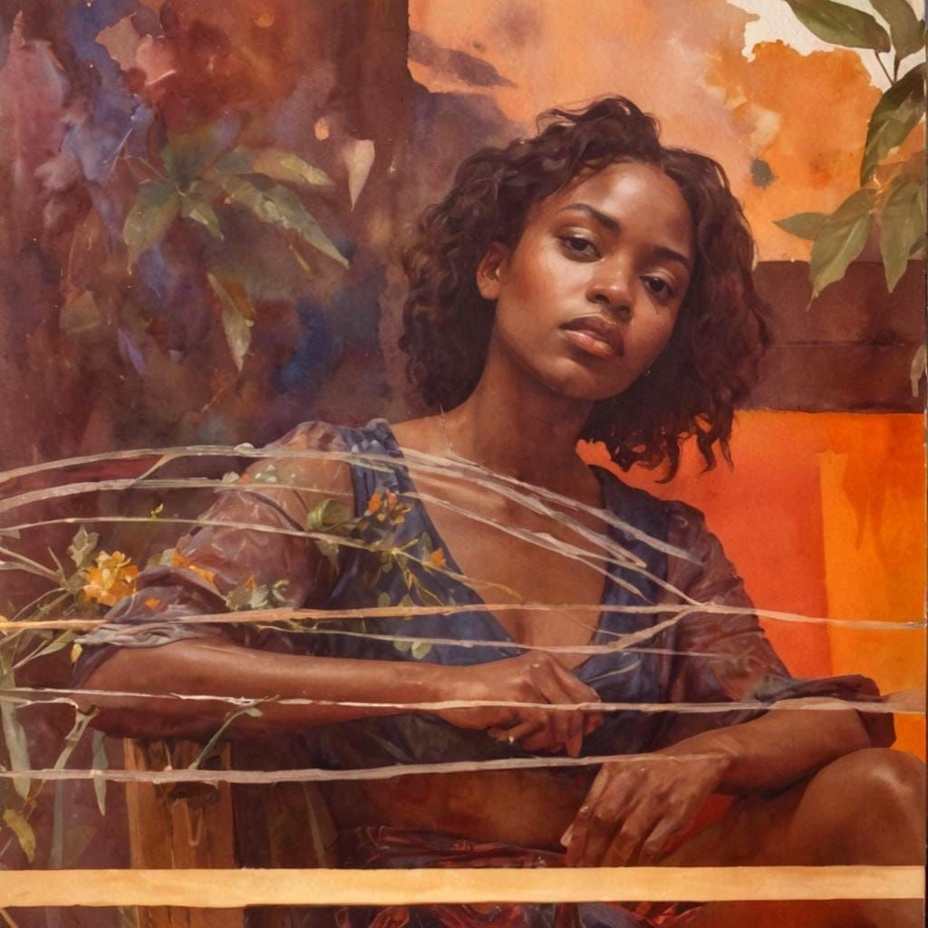 Stylized Watercolor Portrait with Double Exposure