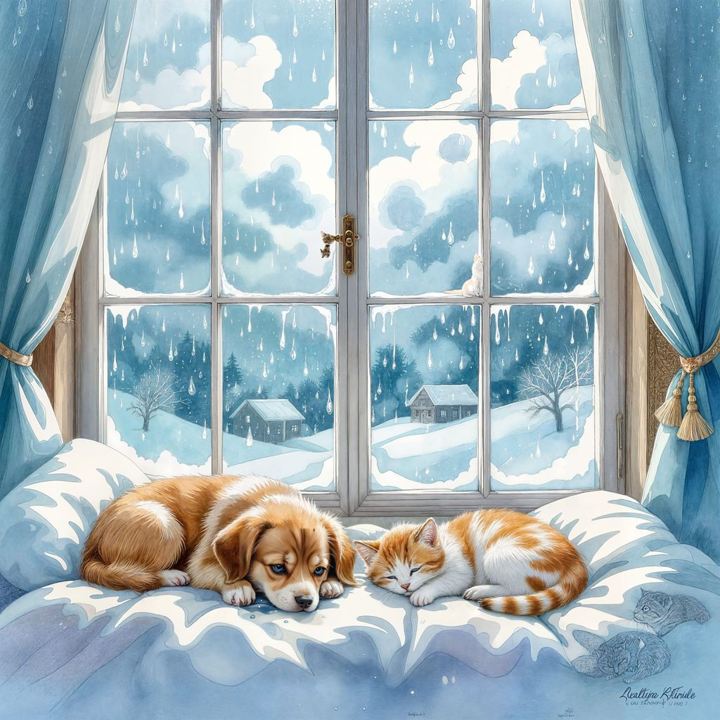 Rainy Day: Kitten and Puppy Dreamscape
