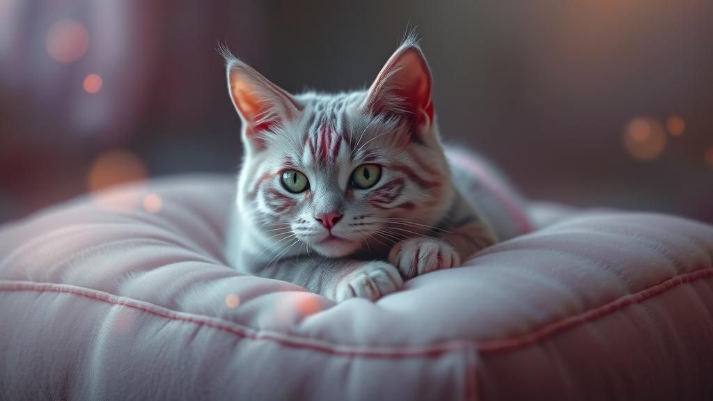 Pastel Cat Portrait on Velvet Pillow