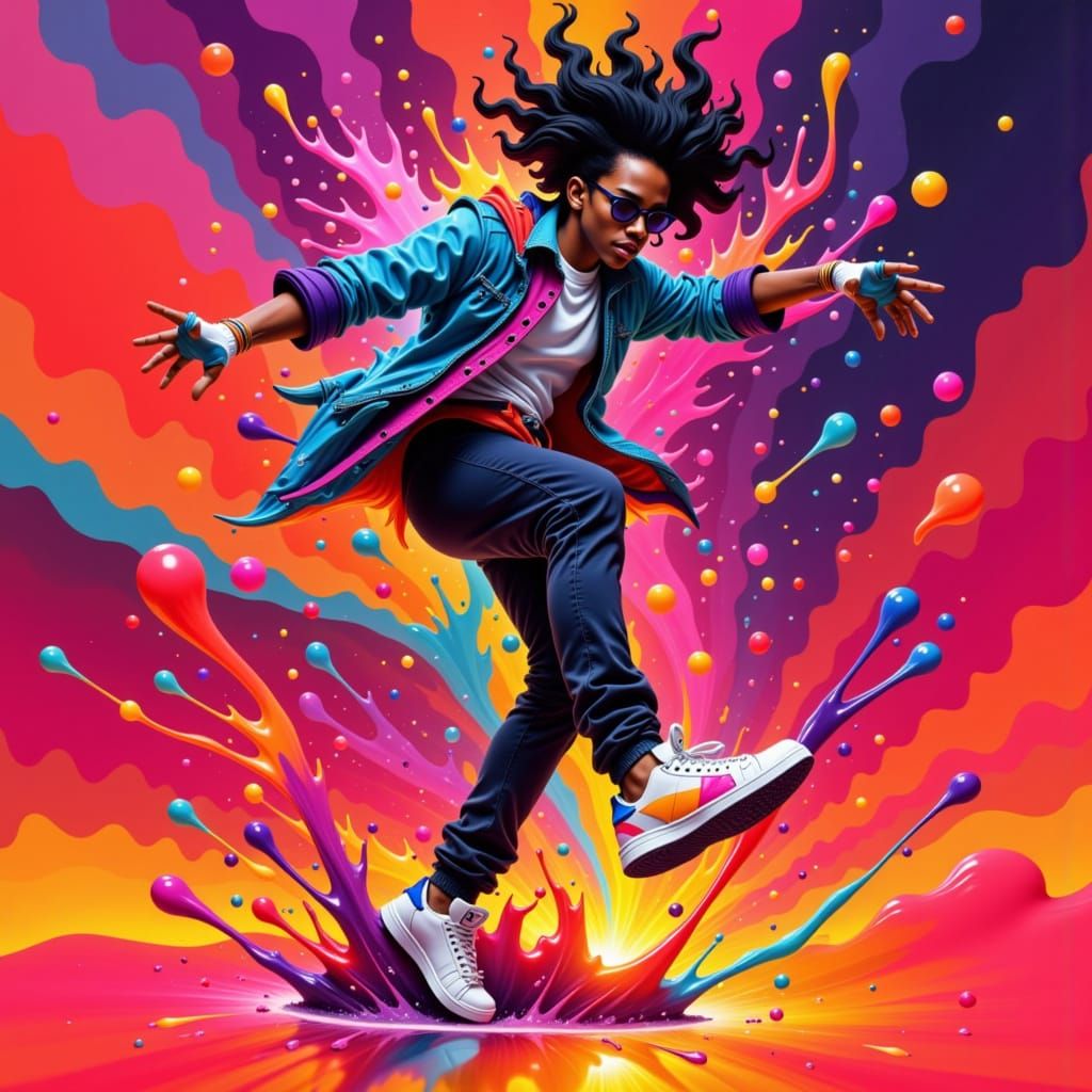 Dynamic Hip Hop Dancer in Splatter Paint, Neo-Impressionist ...