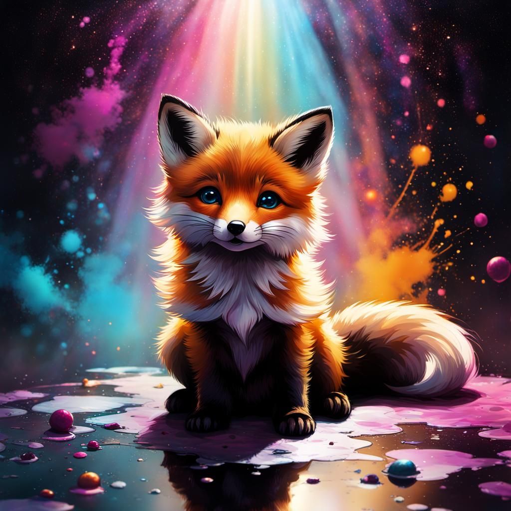 Dreamy Fox Pup with Ink Splatters