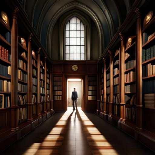 Ethereal Shadows in an Old Hyperrealistic Library