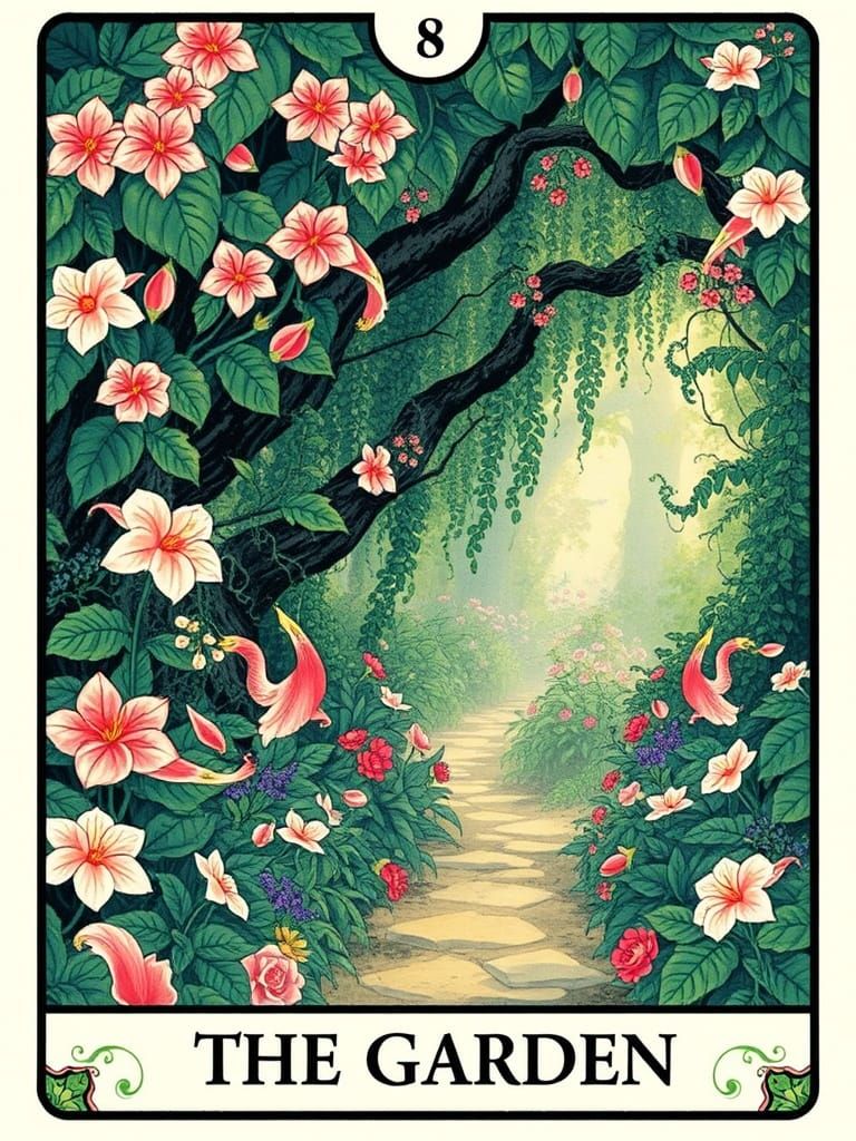 Lush Garden in Ukiyo-e Style