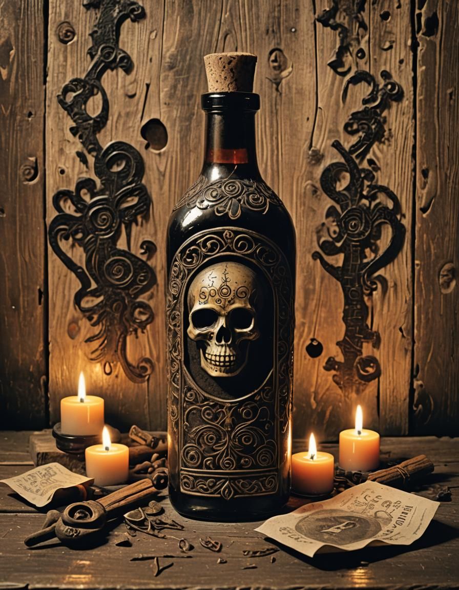 Ornate Oil Bottle on Altar in Voodoo Style