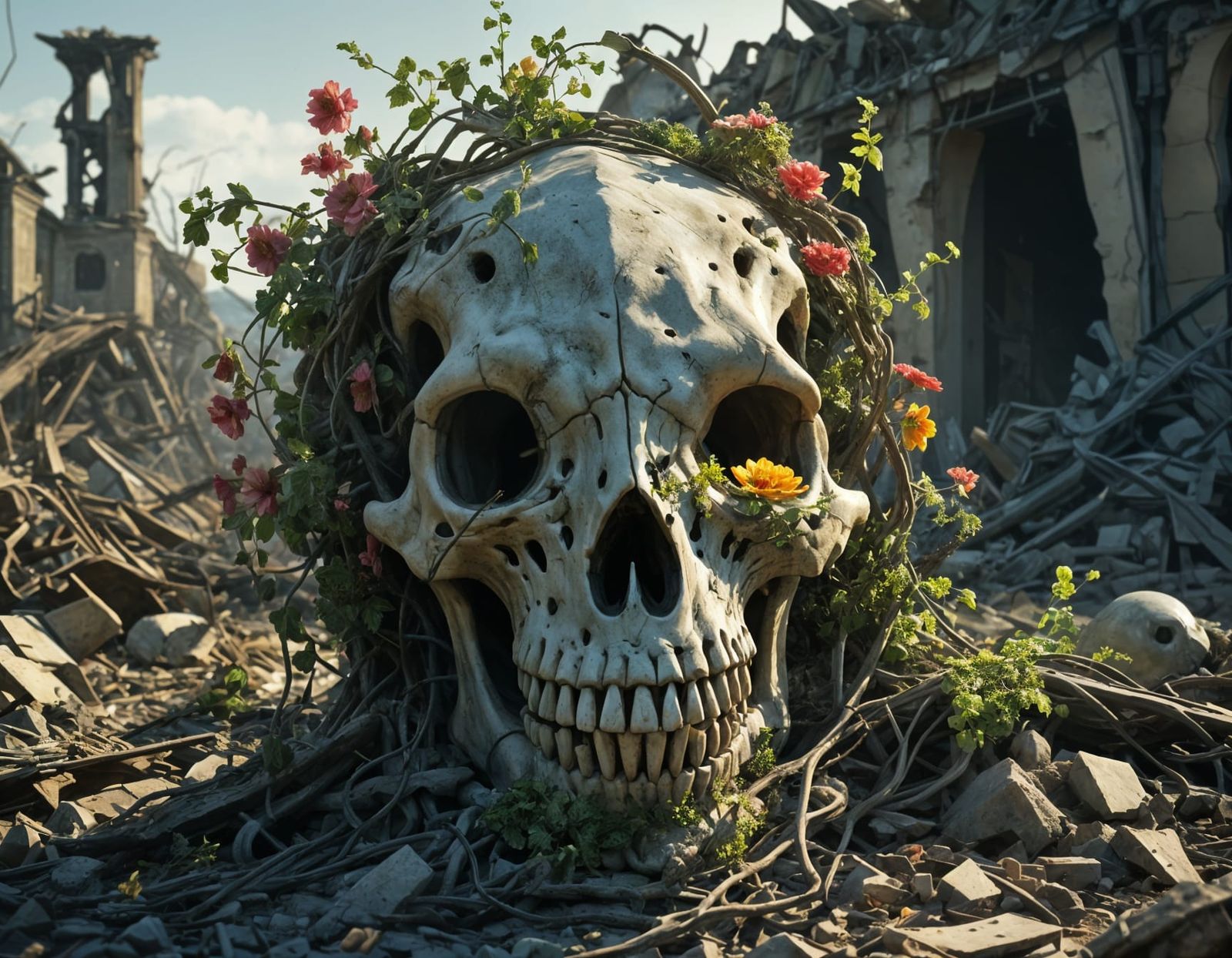 Flowering Vines of Hope in a Dreary Landscape