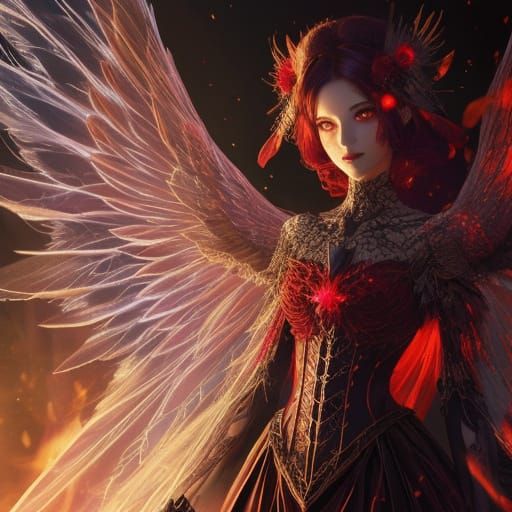 Winged Skeleton Angel with Ruby Eyes