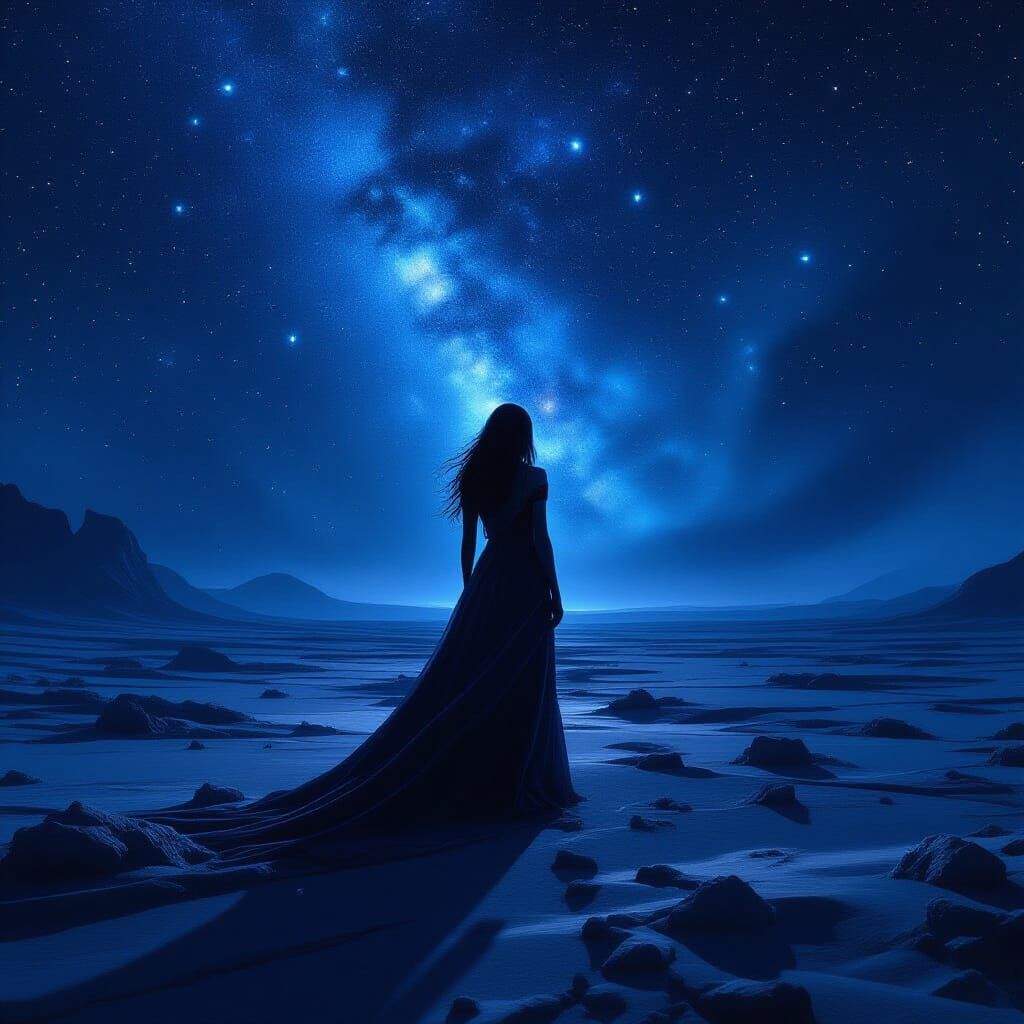 Woman in Stardust Glow Casting Dramatic Shadows