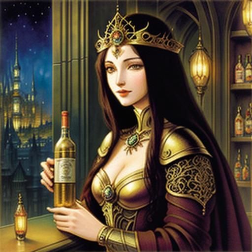 Filigree Brunette in Metropolis: Cel-Shaded Alcohol Ink Art