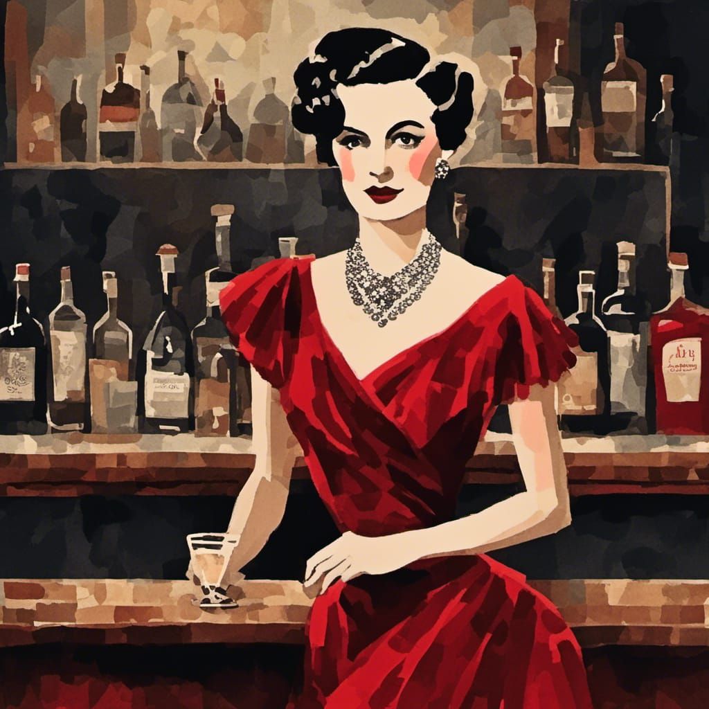 Solemn Beauty in Smoky Speakeasy with 1940s Style