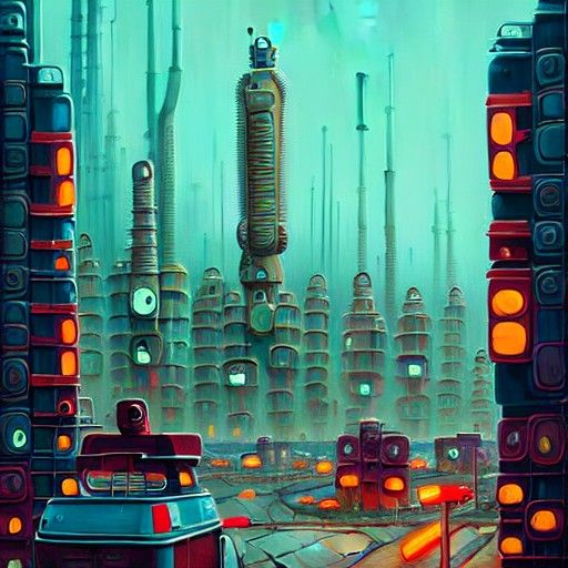 Anthropomorphic Robot Animal City in Realist Style