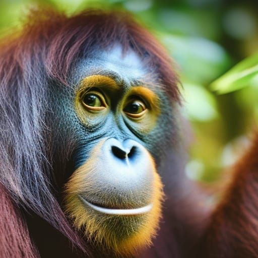 Orangutan Portrait in Jungle, Natural Light Photography