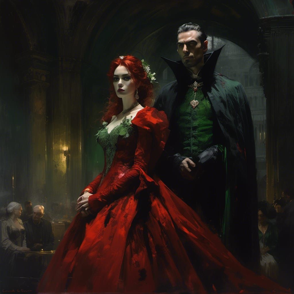 Dracula and Bride: Sinister Oil Painting in 15th Century