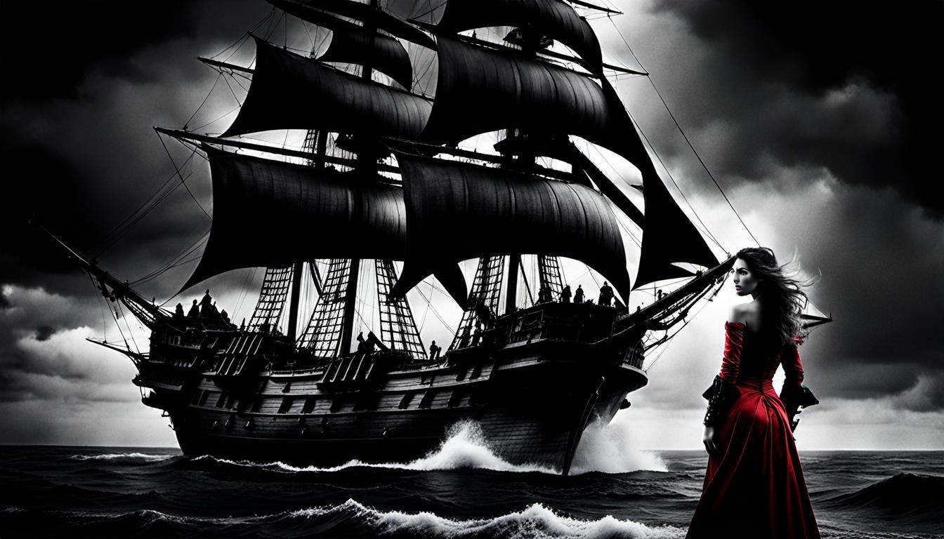 Pirate Ship Battle During Ocean Storm