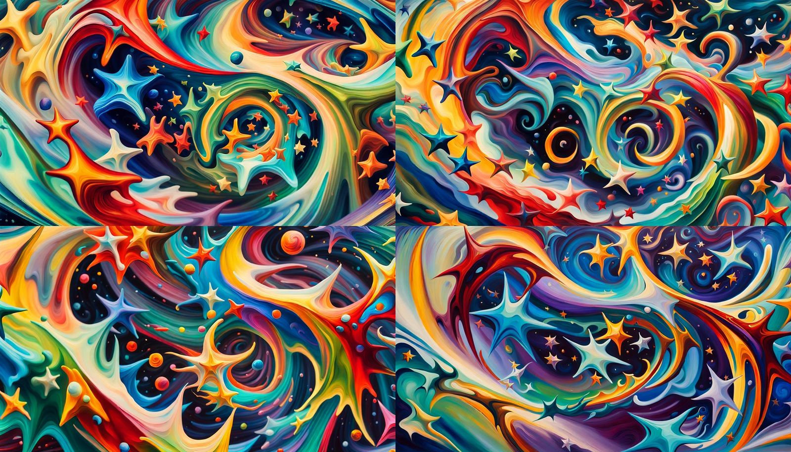 Iridescent Stars Formed from Magnetic Waves, in Impasto Styl...